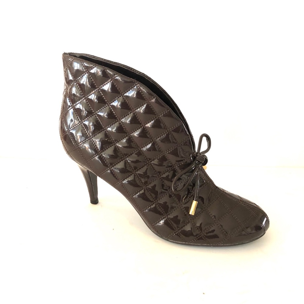 Brown Quilted Patent Leather High Heel Ankle Boot